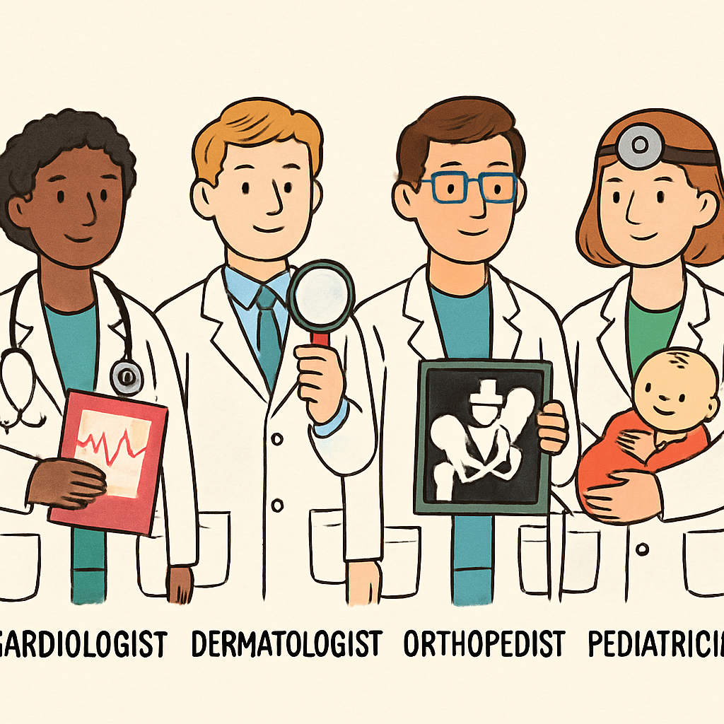 Illustration of different types of doctors