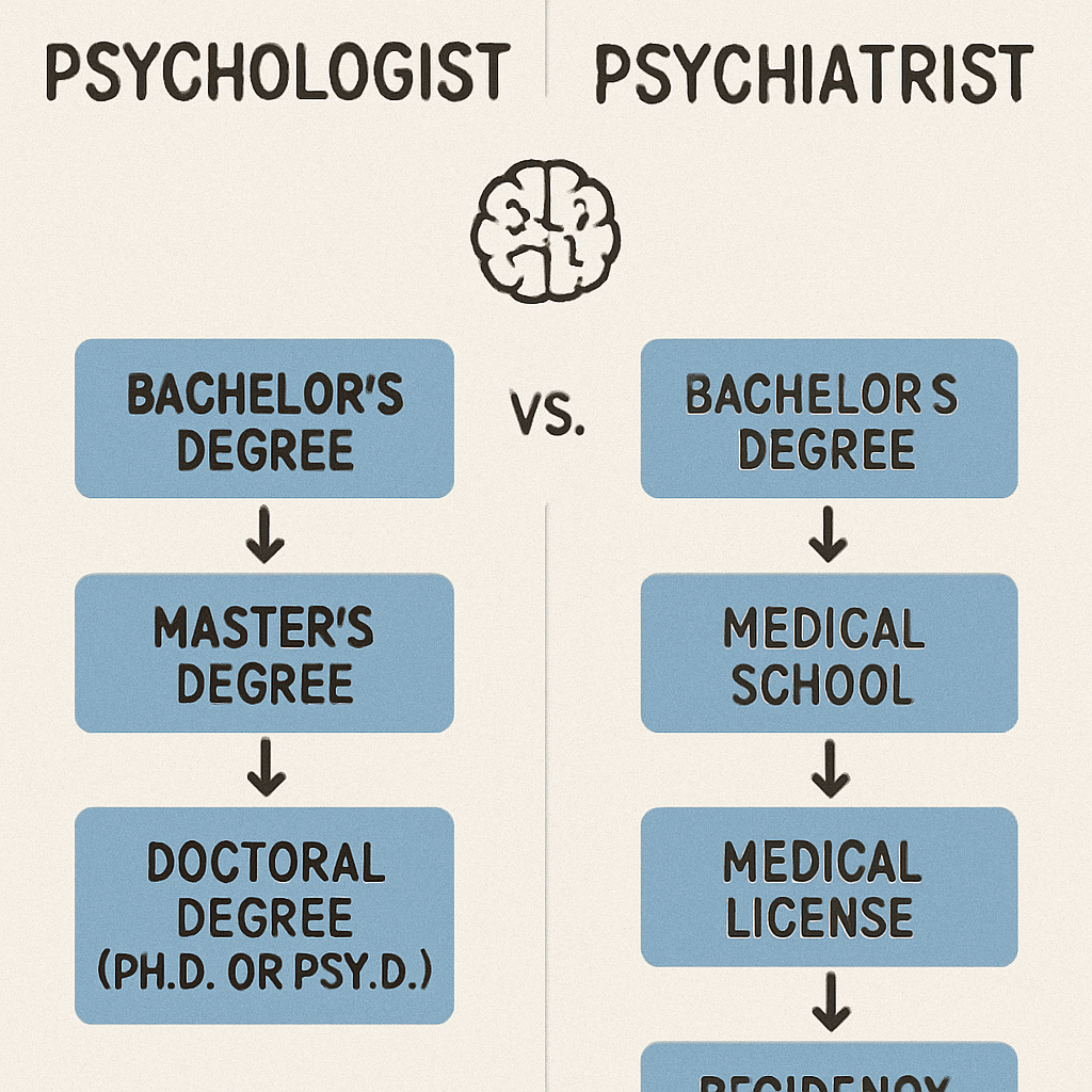 Comparison between psychologist and psychiatrist education paths